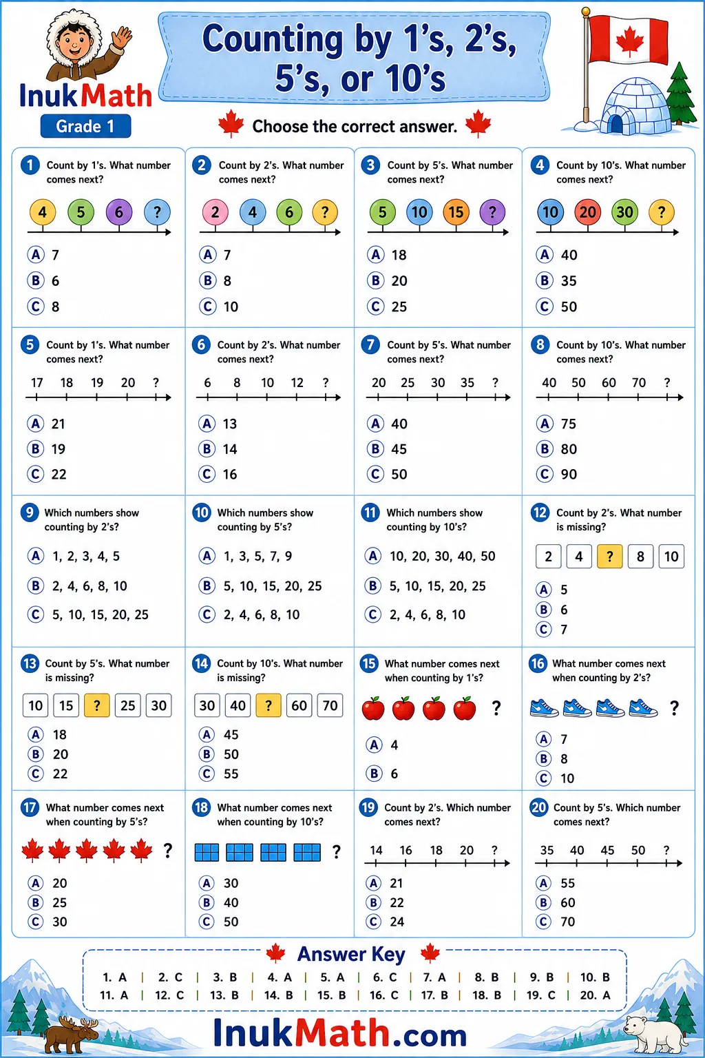 Skip Counting – Grade 1 math worksheet
