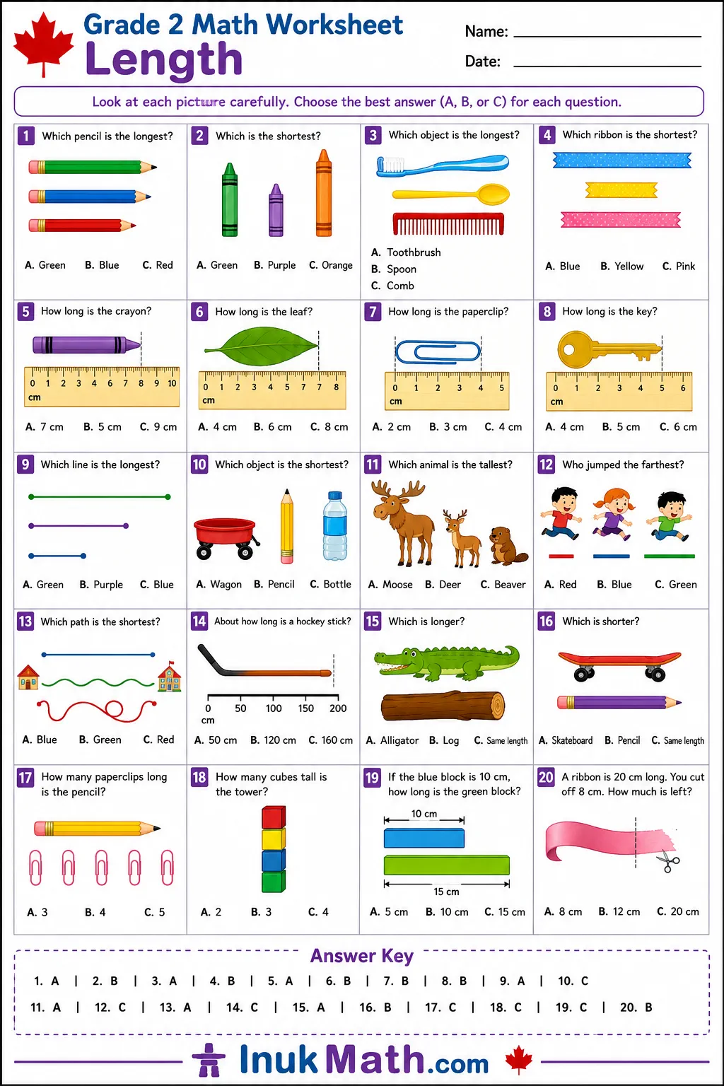 Length – Grade 2 math worksheet