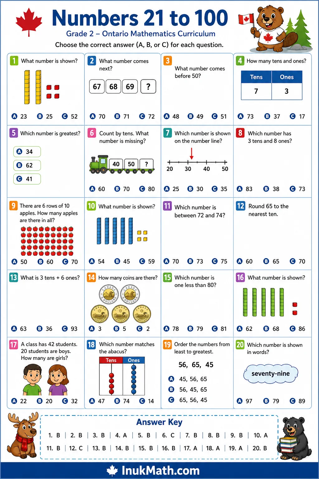 Numbers 21 to 100 – Grade 2 math worksheet
