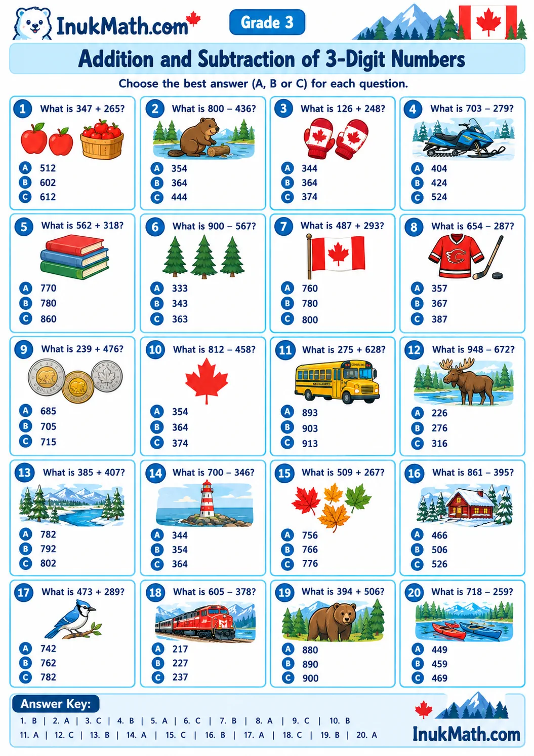 Addition and Subtraction of 3-Digit Numbers (Part 2) – Grade 3 math worksheet