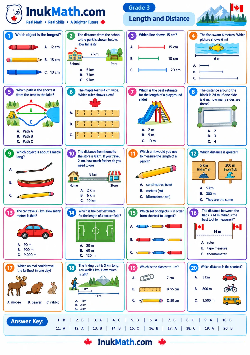 Length and Distance – Grade 3 math worksheet