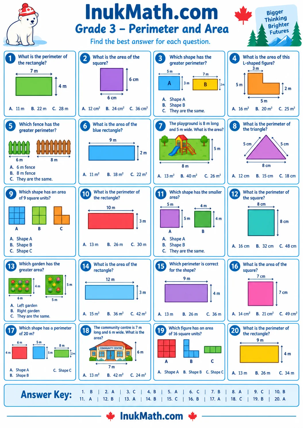 Perimeter and Area – Grade 3 math worksheet