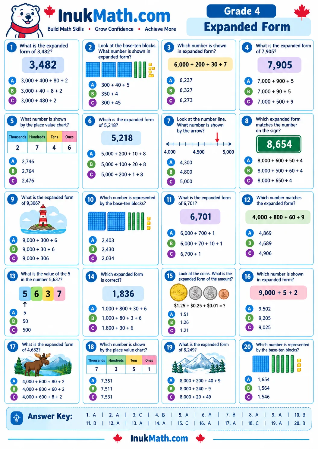 Expanded Form – Grade 4 math worksheet