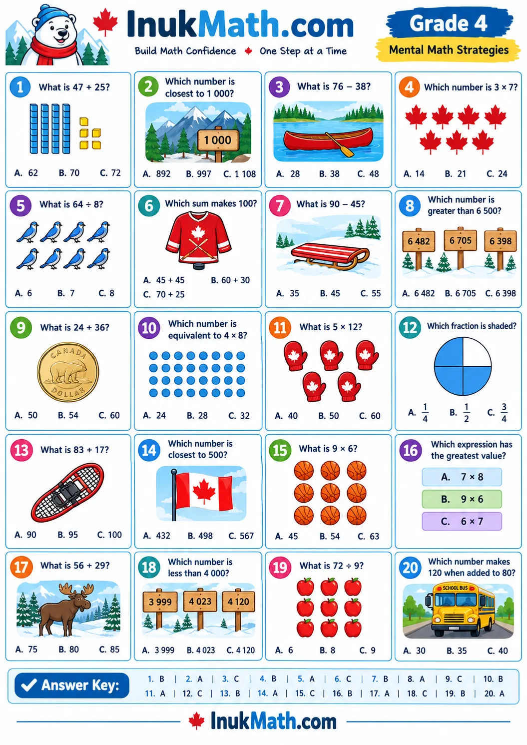 Mental Math Strategies – Grade 4 math worksheet