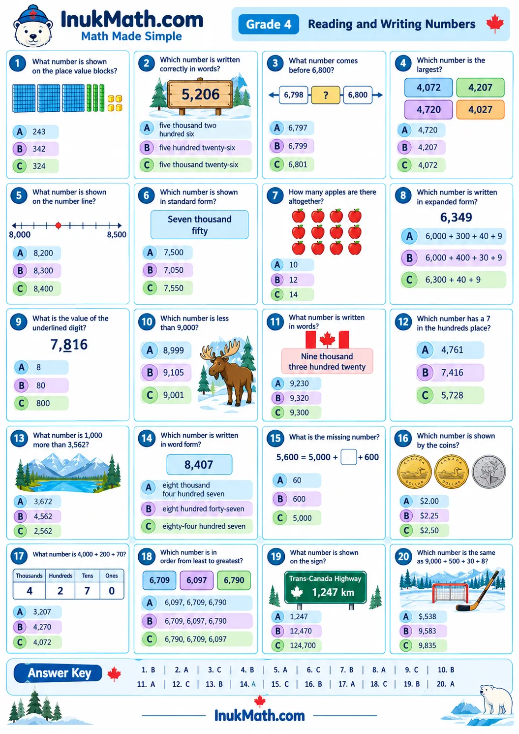 Reading and Writing Numbers – Grade 4 math worksheet