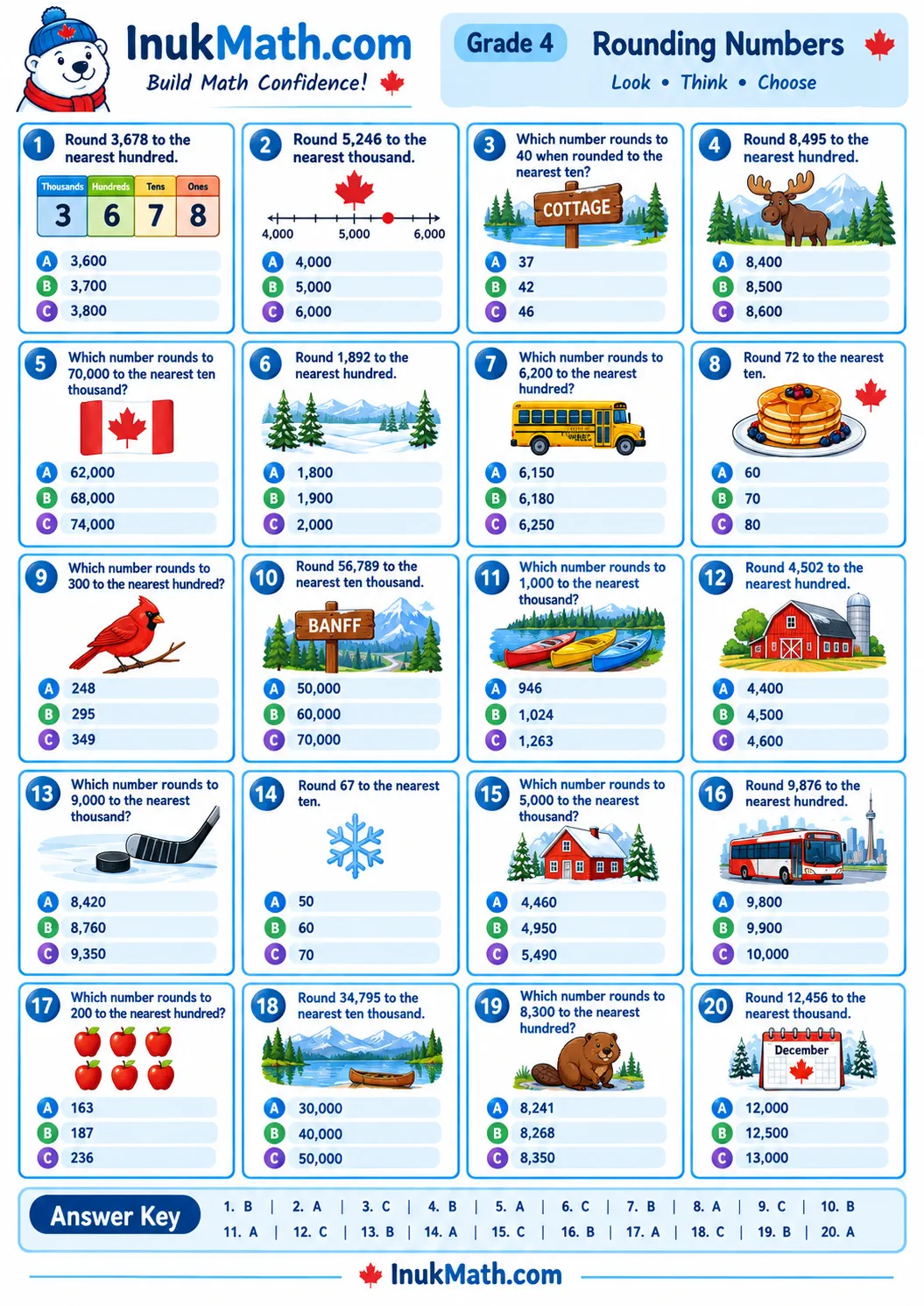 Rounding Numbers – Grade 4 math worksheet