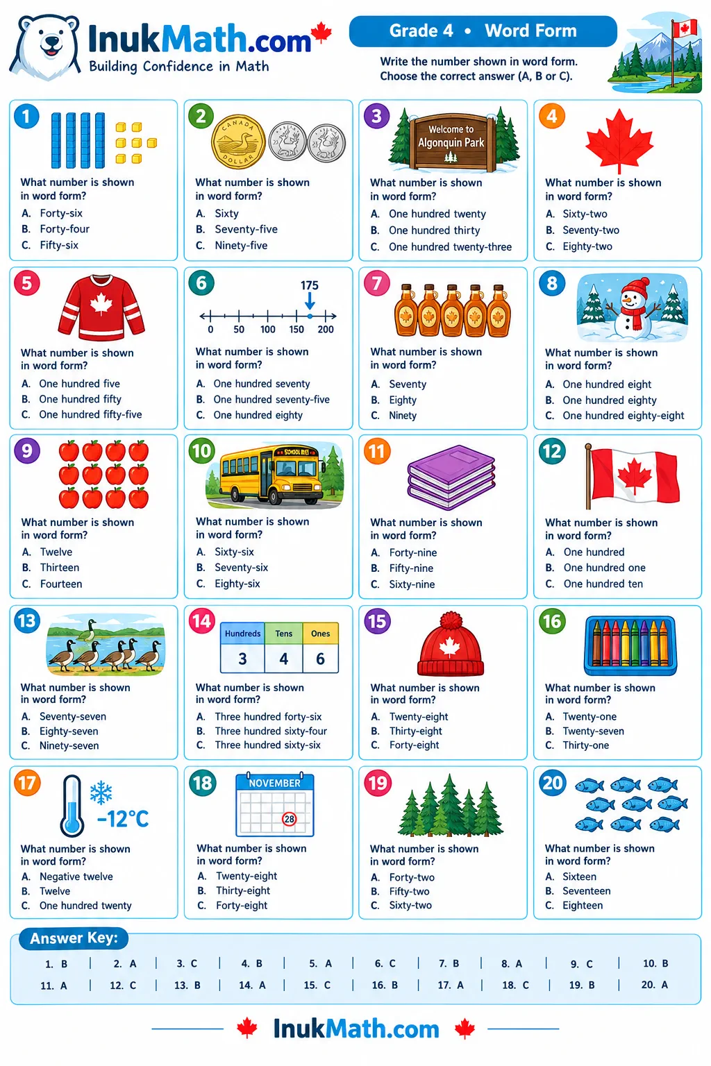 Word Form – Grade 4 math worksheet