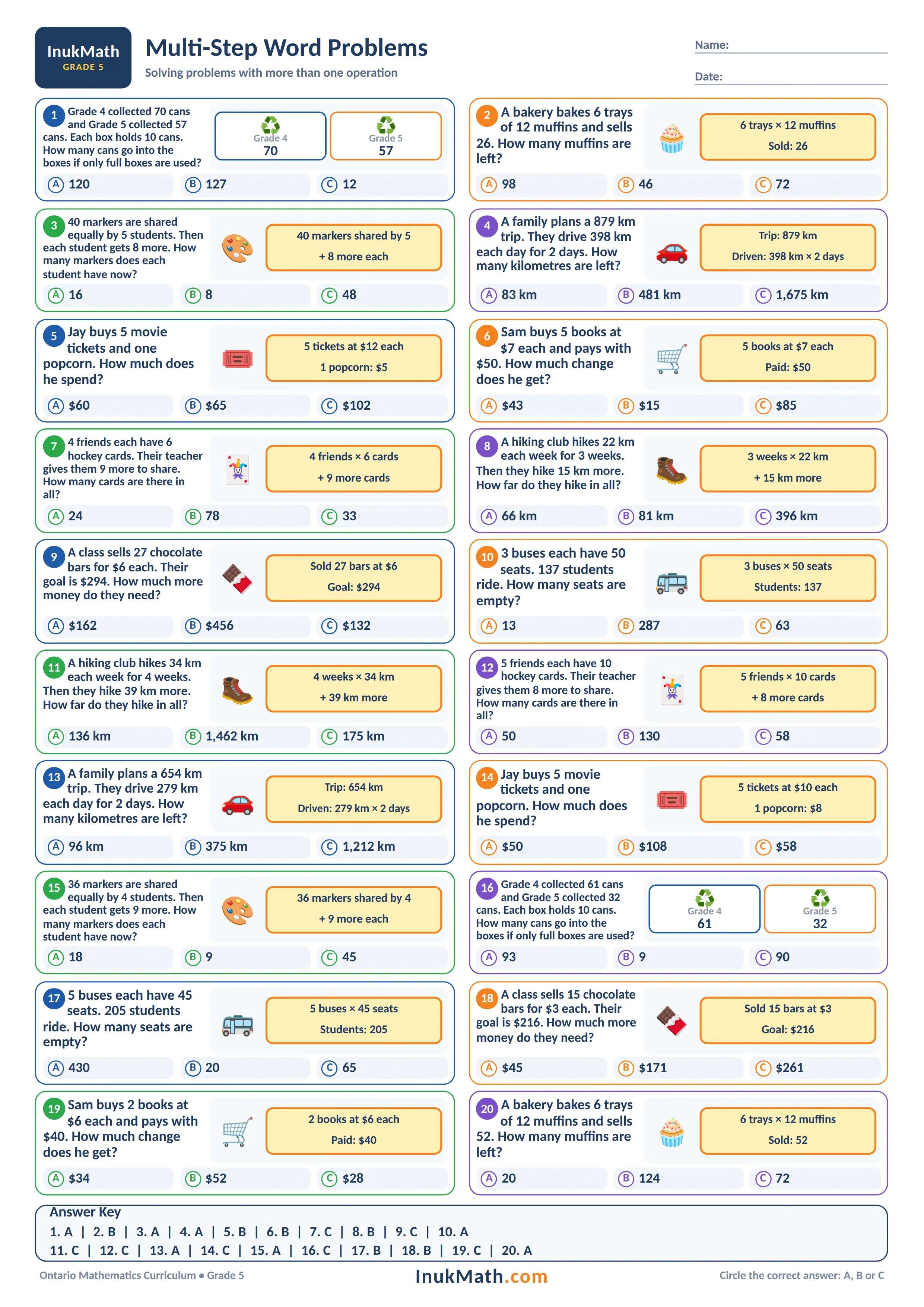 Multi-Step Word Problems – Grade 5 math worksheet