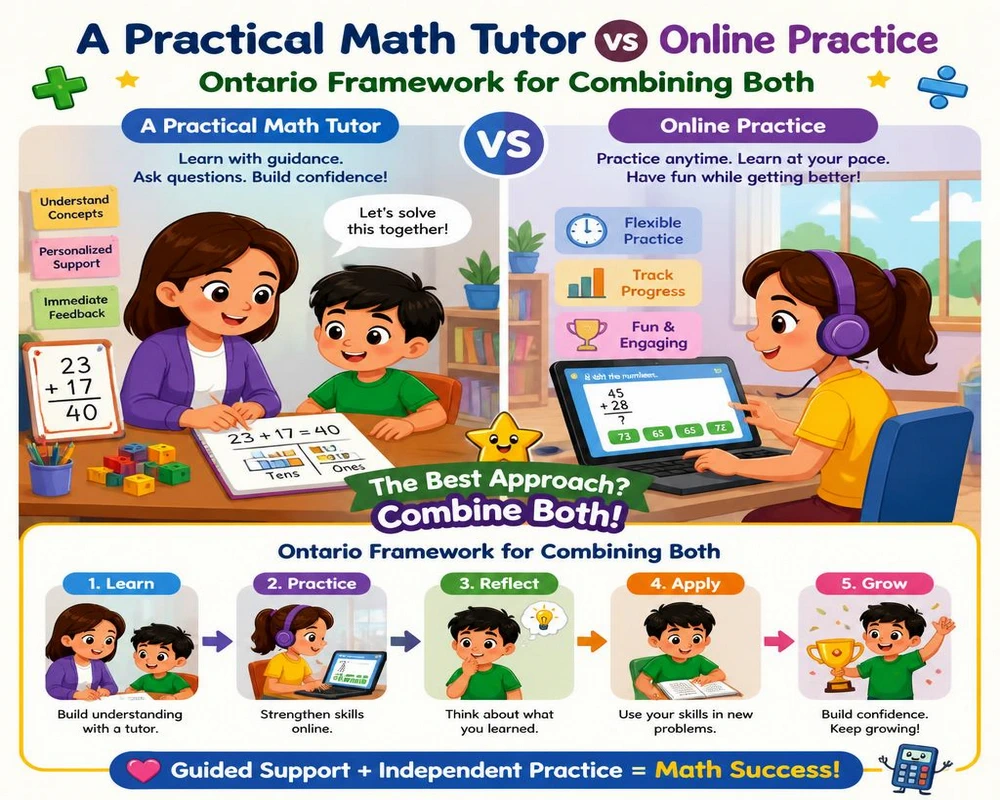 A Practical Math Tutor vs Online Practice Ontario Framework for Combining Both