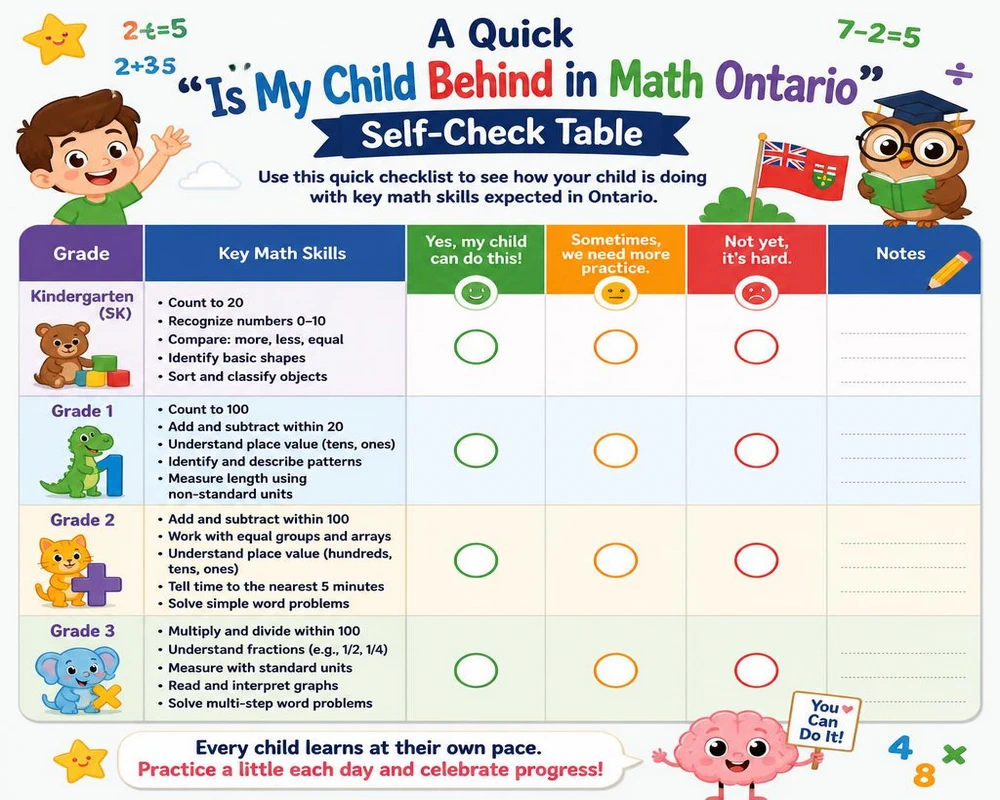 A Quick "Is My Child Behind in Math Ontario" Self-Check Table