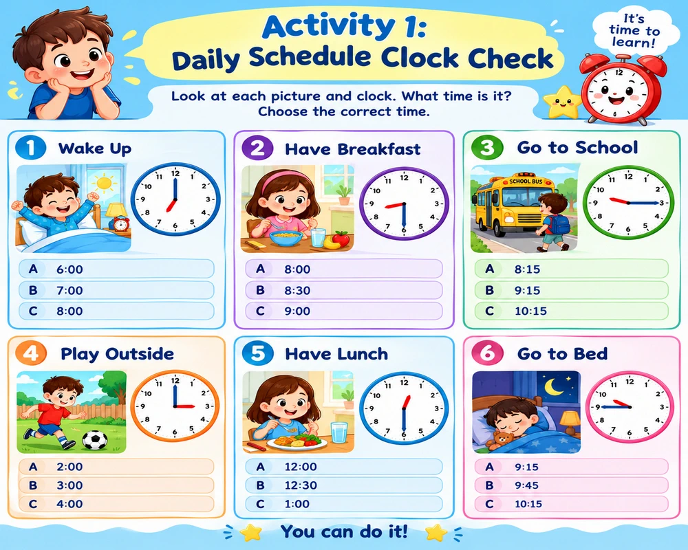Activity 1: Daily Schedule Clock Check