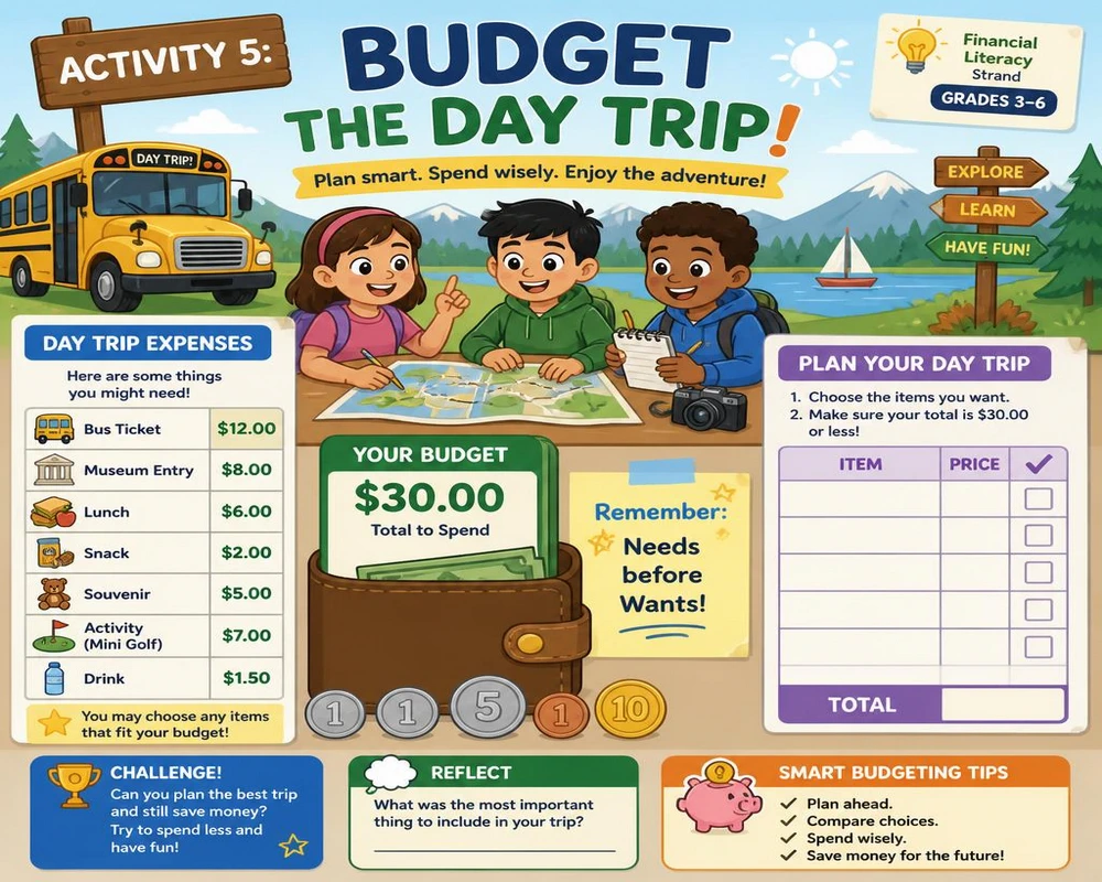 Activity 5: Budget the Day Trip (Financial Literacy Strand, Grades 3-6)