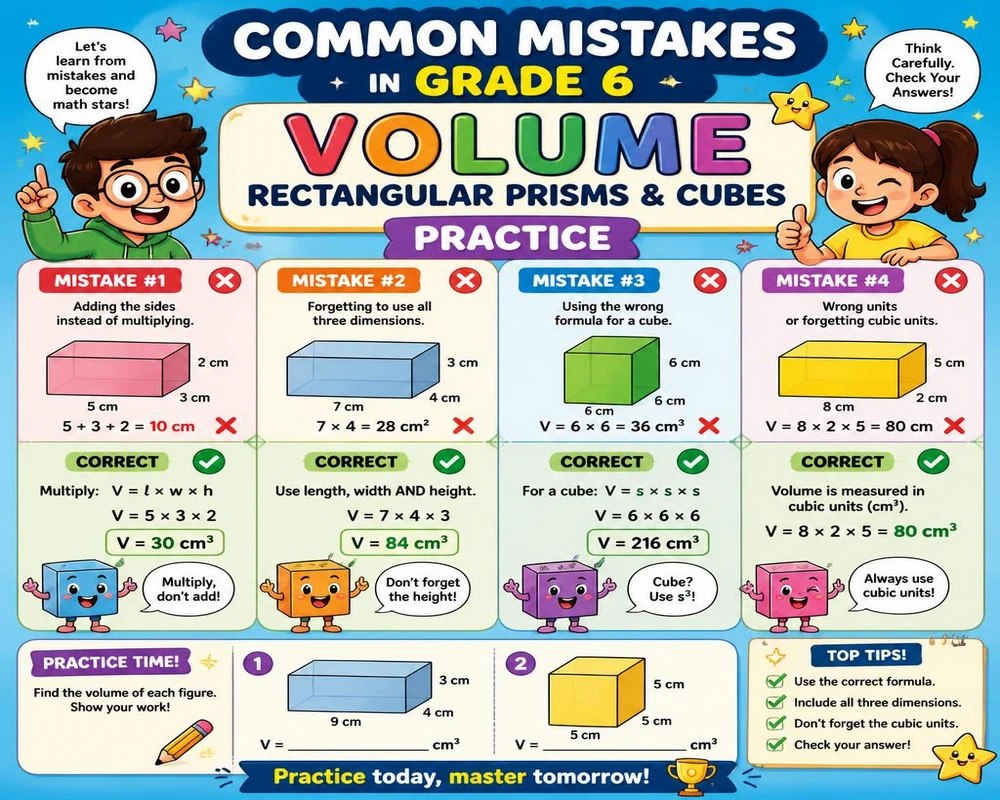 Common Mistakes in Grade 6 Volume Rectangular Prisms Cubes Practice