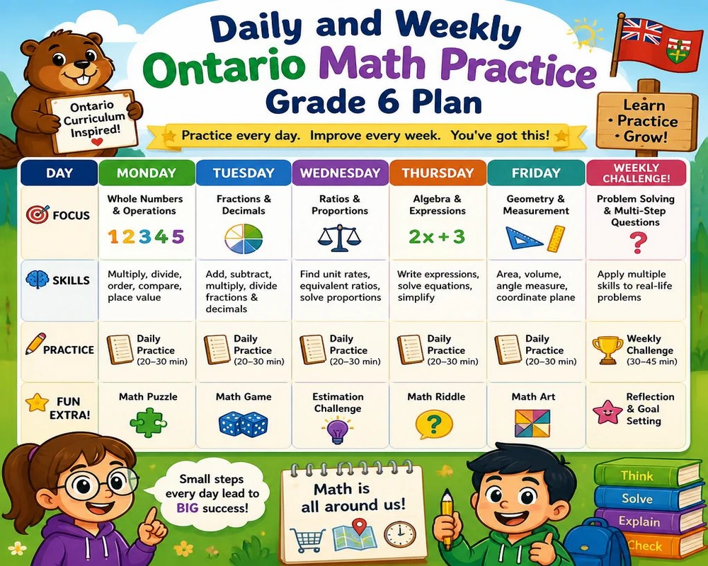 Daily and Weekly Ontario Math Practice Grade 6 Plan
