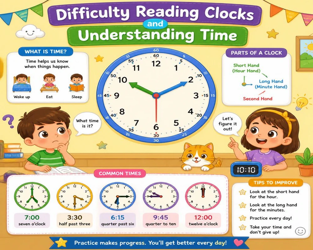 Difficulty Reading Clocks and Understanding Time