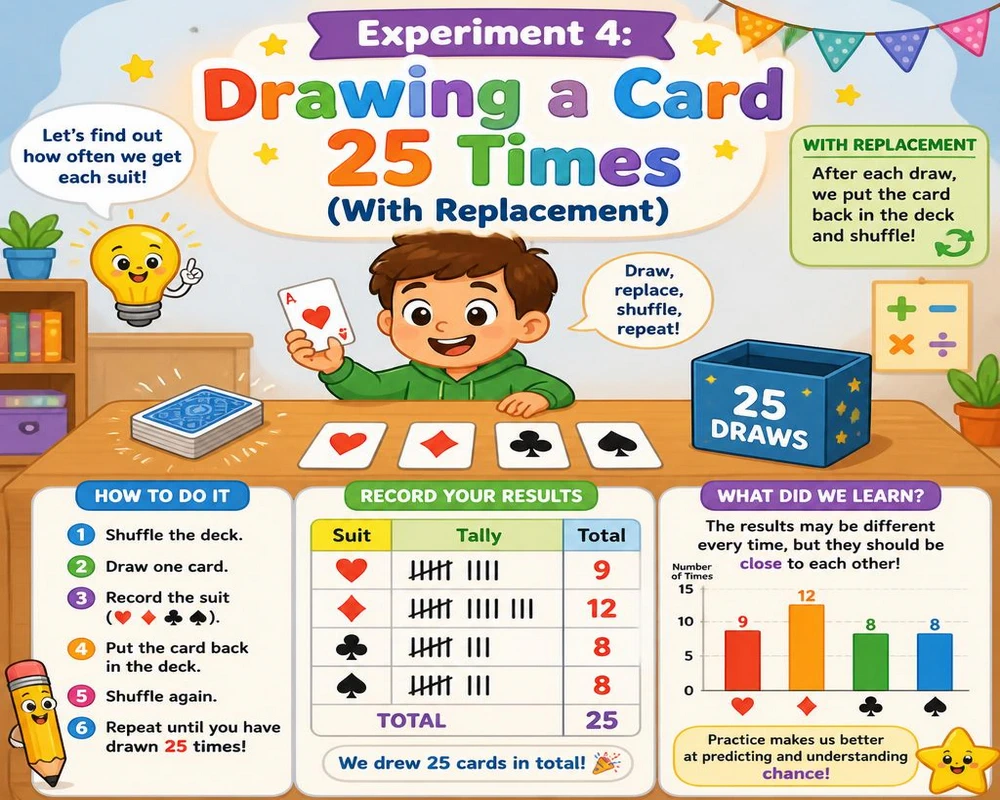 Experiment 4: Drawing a Card 25 Times (With Replacement)