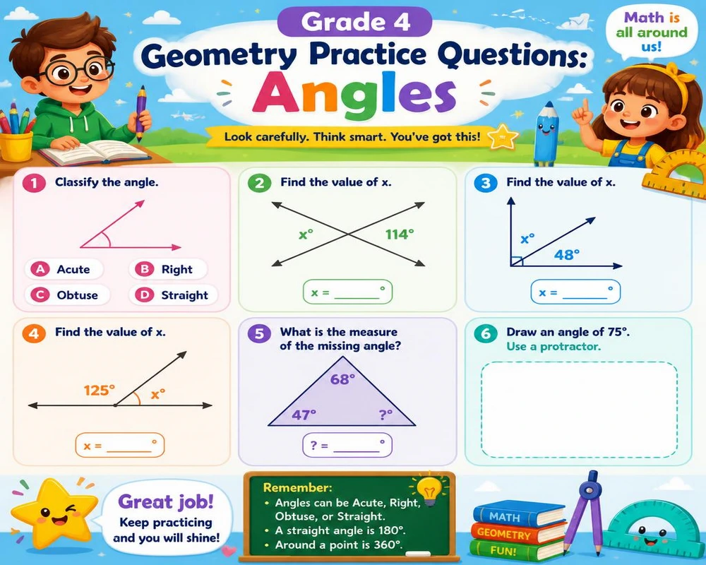 Grade 4 Geometry Practice Questions: Angles