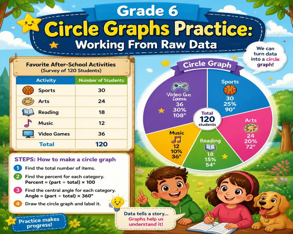 Grade 6 Circle Graphs Practice: Working From Raw Data