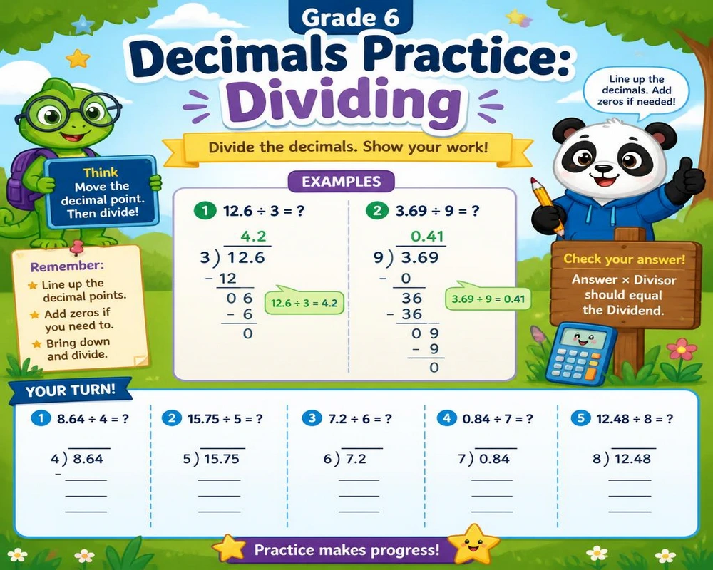 Grade 6 Decimals Practice: Dividing