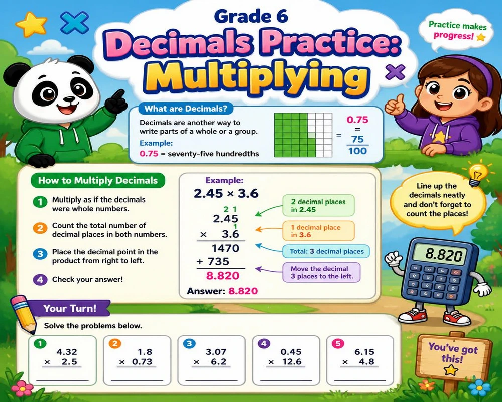 Grade 6 Decimals Practice: Multiplying