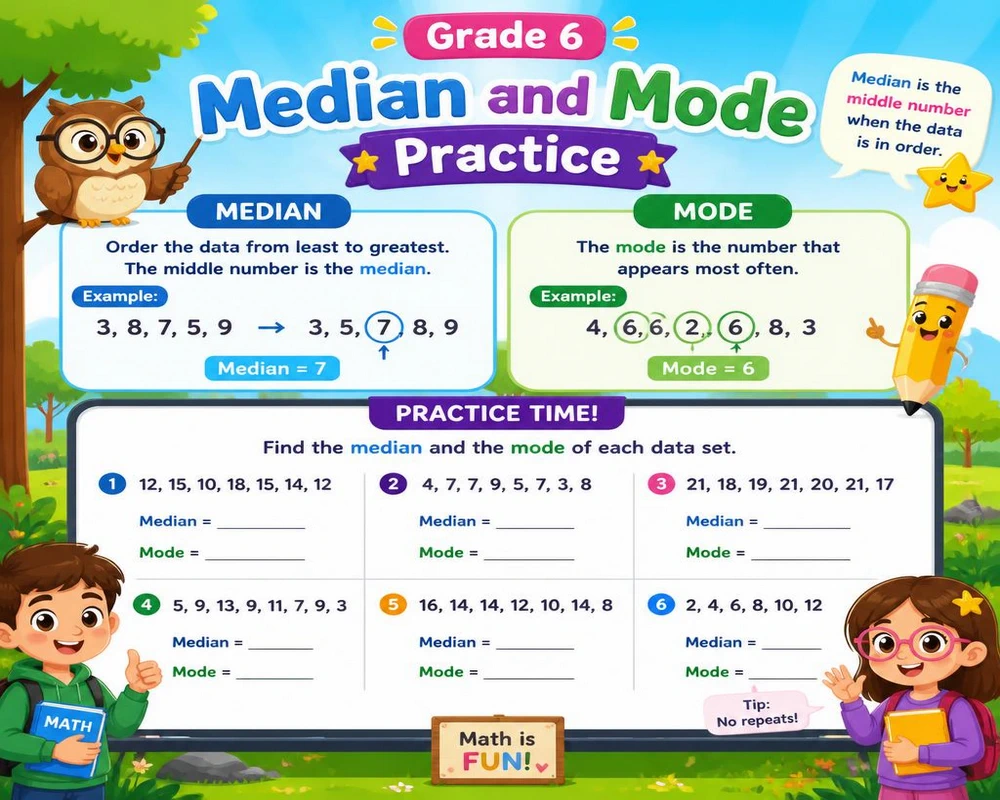 Grade 6 Median and Mode Practice