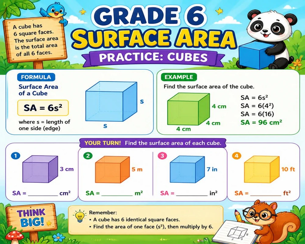 Grade 6 Surface Area Practice: Cubes