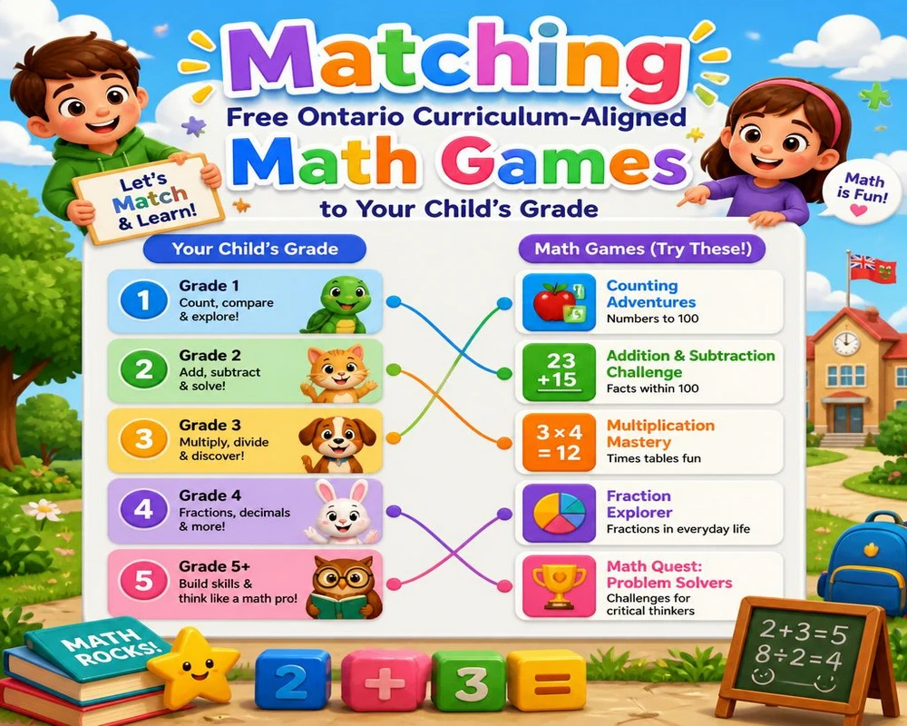 Matching Free Ontario Curriculum-Aligned Math Games to Your Child's Grade