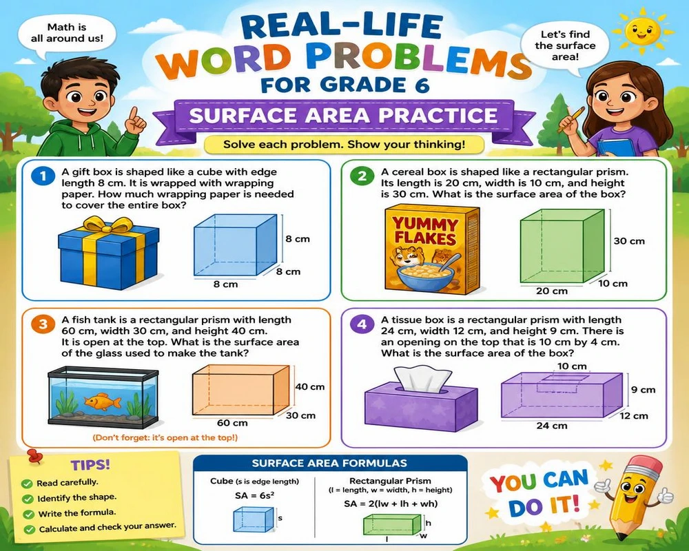Real-Life Word Problems for Grade 6 Surface Area Practice