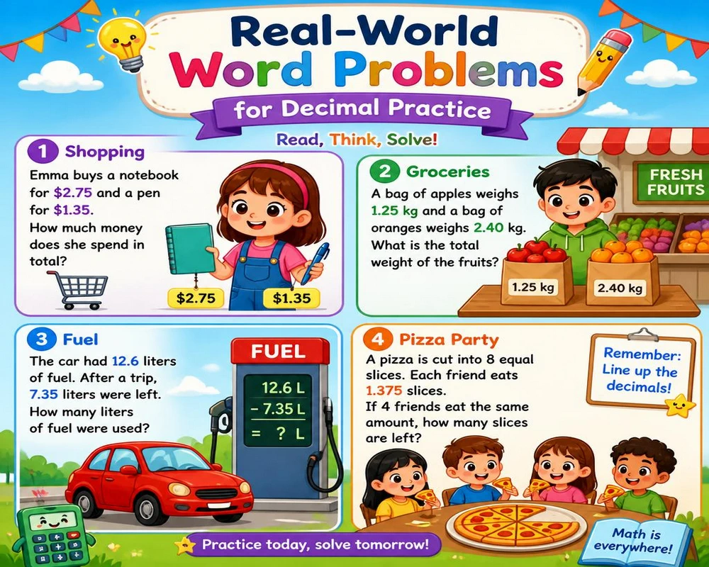 Real-World Word Problems for Decimal Practice
