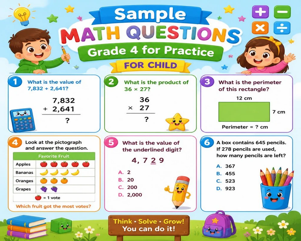 Sample Math Questions Grade 4 for Practice