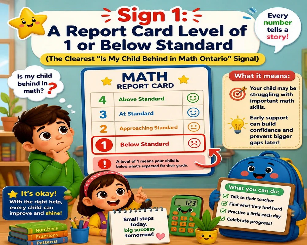 Sign 1: A Report Card Level of 1 or Below Standard (The Clearest "Is My Child Behind in Math Ontario" Signal)