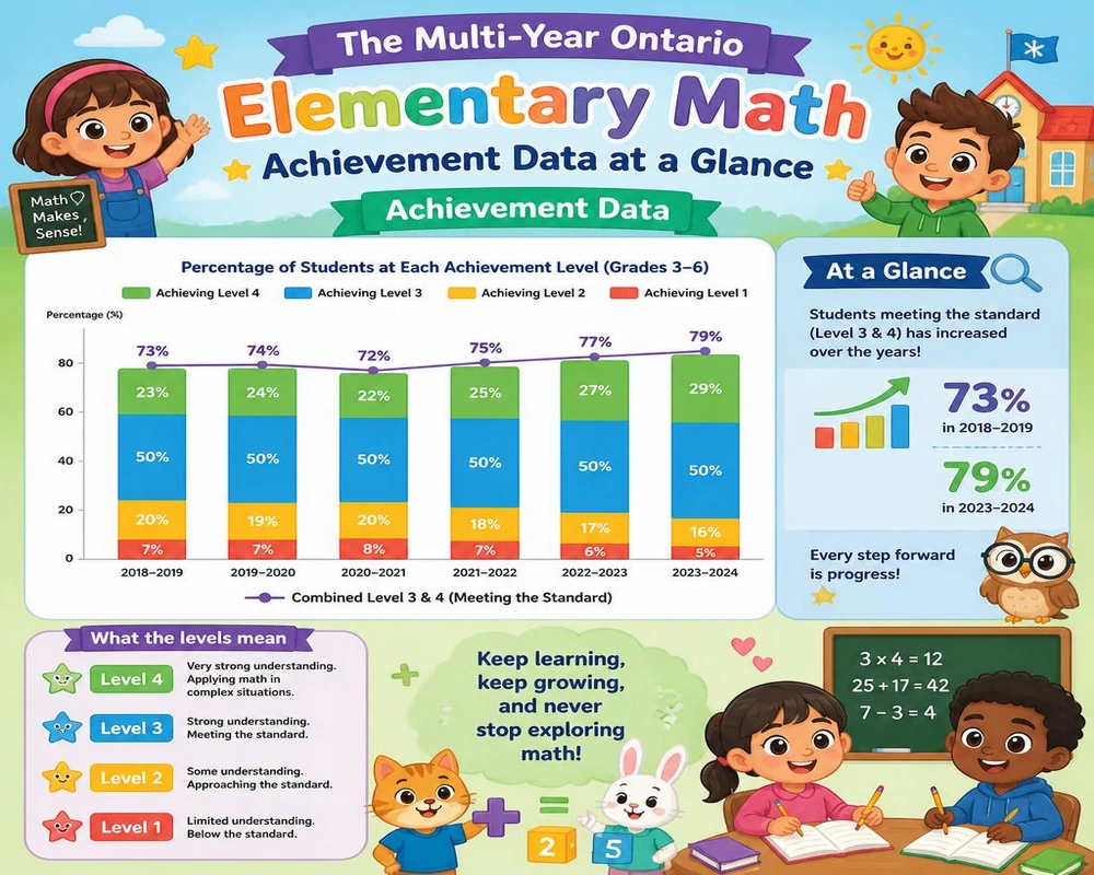 The Multi-Year Ontario Elementary Math Achievement Data at a Glance