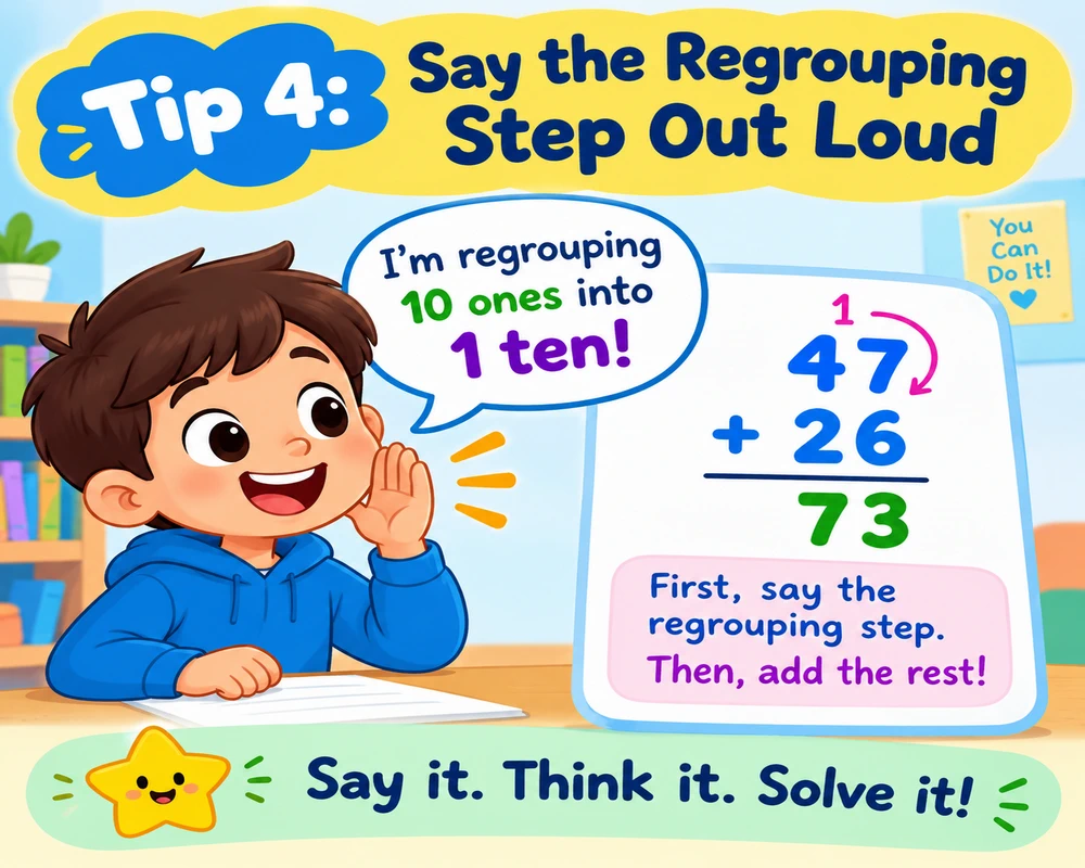 Tip 4: Say the Regrouping Step Out Loud