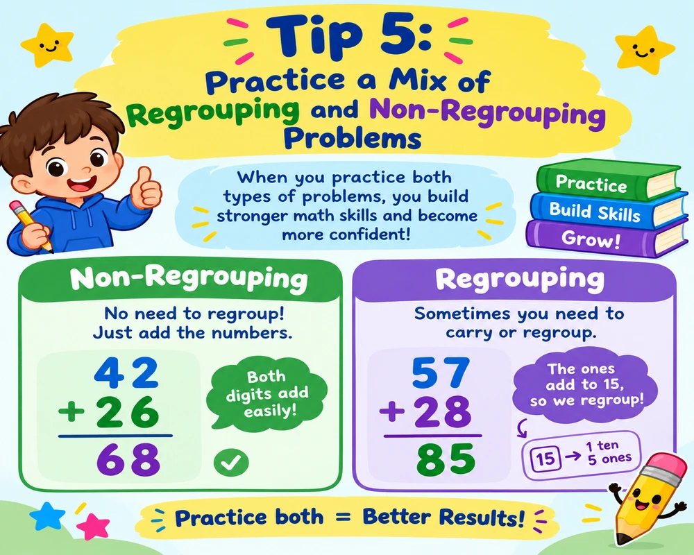 Tip 5: Practice a Mix of Regrouping and Non-Regrouping Problems
