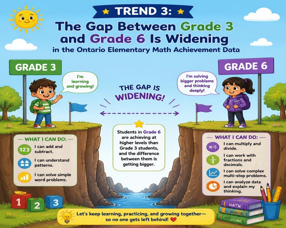 Trend 3: The Gap Between Grade 3 and Grade 6 Is Widening in the Ontario Elementary Math Achievement Data