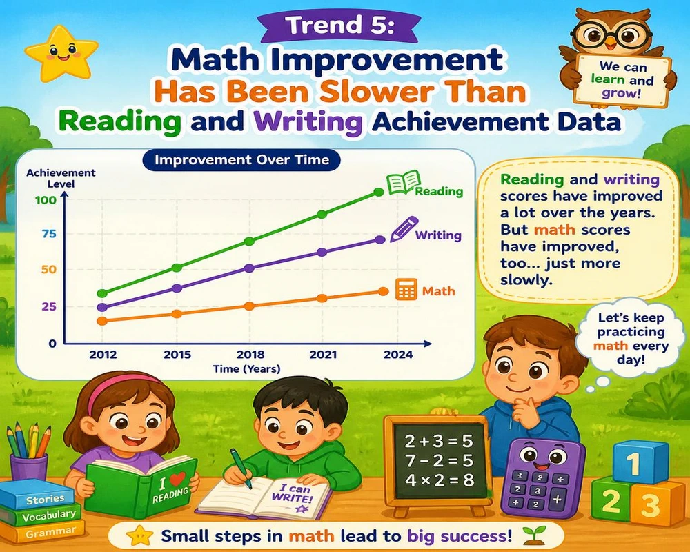 Trend 5: Math Improvement Has Been Slower Than Reading and Writing