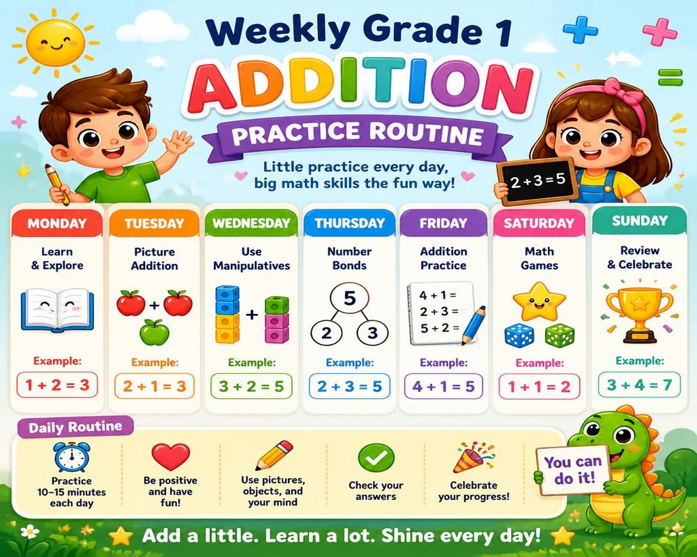 Weekly Grade 1 Addition Practice Routine