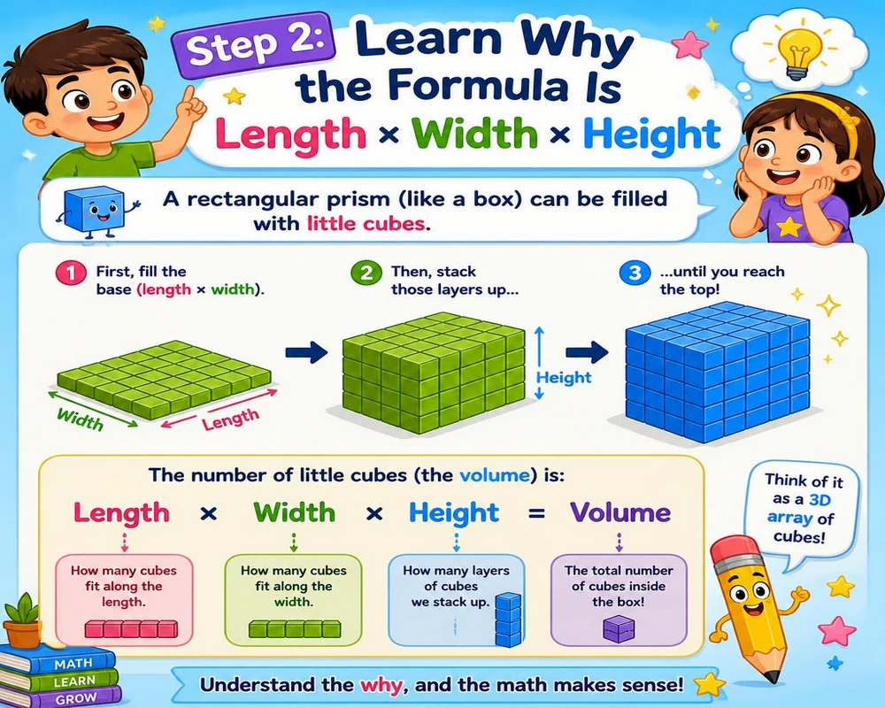 Step 2: Learn Why the Formula Is Length × Width × Height