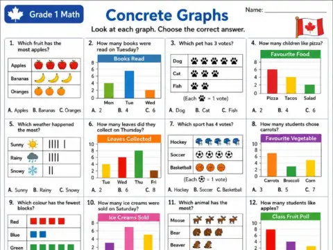 Concrete Graphs – Grade 1 math worksheet preview