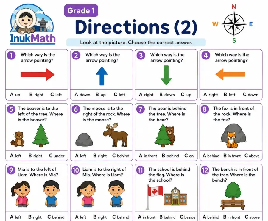 Directions – Grade 1 math worksheet (preview)