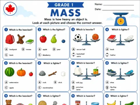 Mass – Grade 1 math worksheet preview