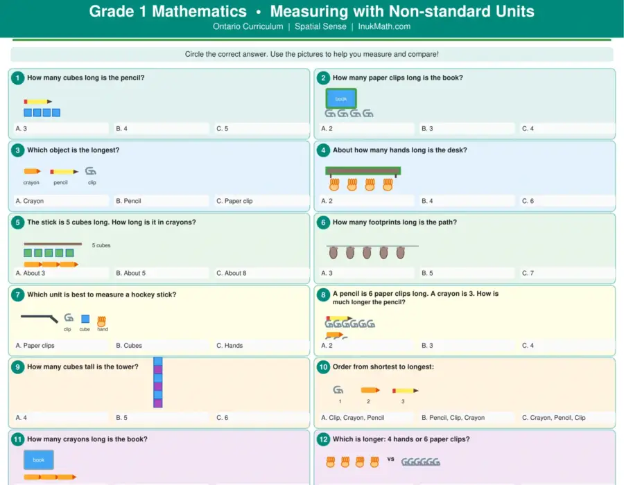 Measuring with Non-standard Units – Grade 1 math worksheet (preview)