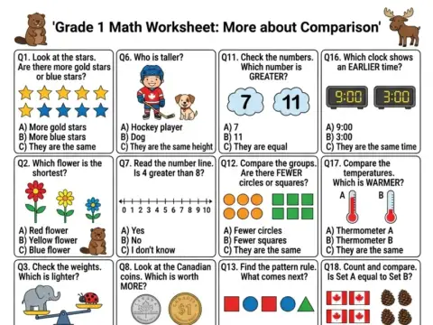 More about Comparison – Grade 1 math worksheet preview