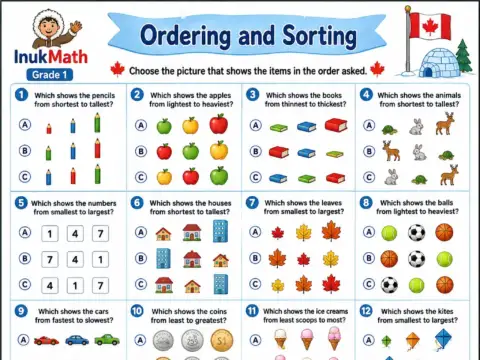Ordering and Sorting – Grade 1 math worksheet preview