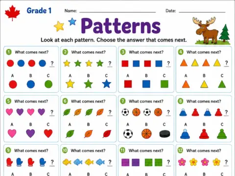 Patterns – Grade 1 math worksheet preview