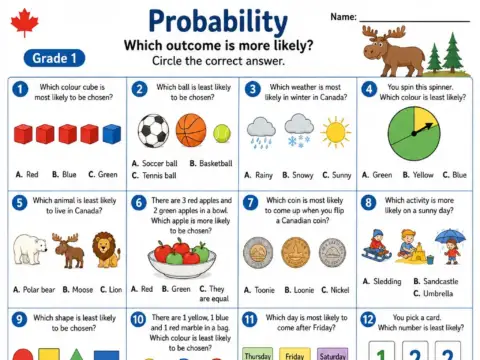 Probability – Grade 1 math worksheet preview