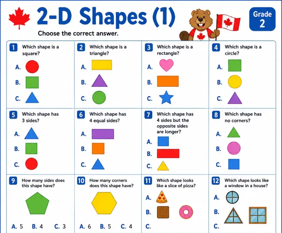 2D Shapes (Part 1) – Grade 2 math worksheet (preview)