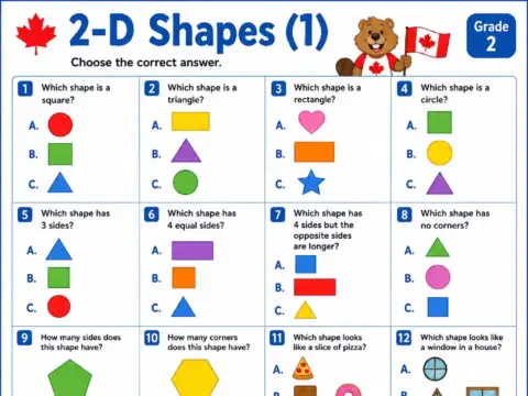 2D Shapes (Part 1) – Grade 2 math worksheet preview