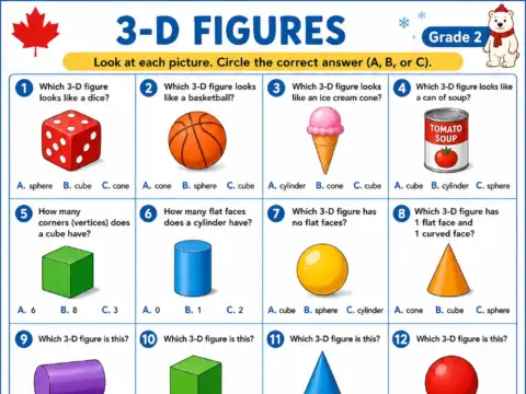 3D Figures – Grade 2 math worksheet preview