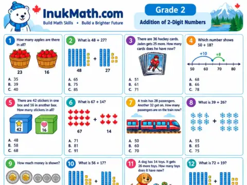 Addition of 2-Digit Numbers – Grade 2 math worksheet preview